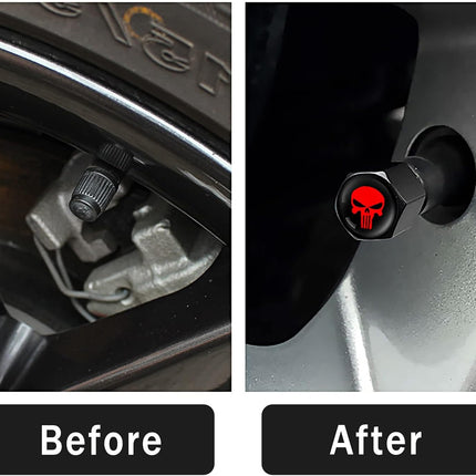 4 Pack Red Skull Tire Valve Stem Caps Zinc Alloy Airtight Dustproof Universal Covers