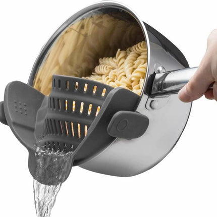 Snap N' Strain Silicone Pasta Strainer – Clip-On Heat Resistant Colander for Cooking