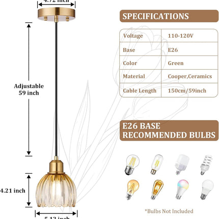 Amber Glass Pendant Light Vintage Tulip Shade Adjustable Farmhouse Hanging Fixture