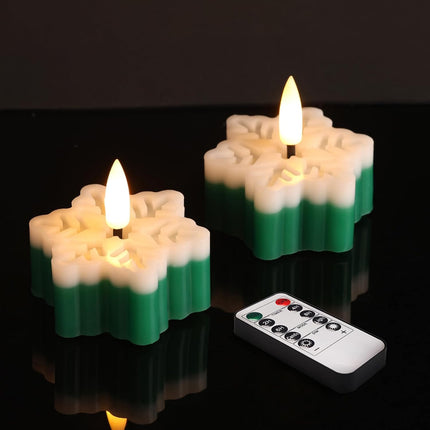 2 PCS Snowflake Flameless Tealights Green White LED Battery Operated with Remote