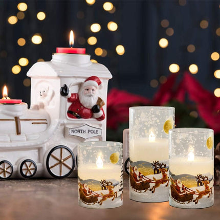 Santa Claus Glass Flameless LED Candles, Battery Operated with Remote & Timer
