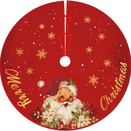 Red and Gold Christmas Tree Skirt Mat, 48 Inch Santa & Snowflake Design