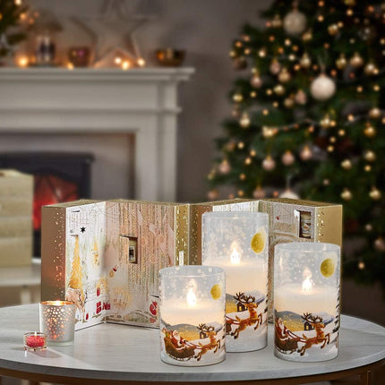 Santa Claus Glass Flameless LED Candles, Battery Operated with Remote & Timer
