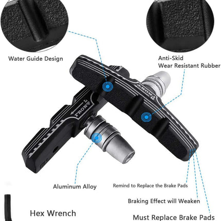 4PCS Premium Bike V-Brake Pads, Mountain Bicycle Brake Blocks with Hex Wrench