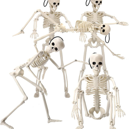5-Piece 16in Posable Halloween Skeletons, Plastic Graveyard & Haunted House Decor