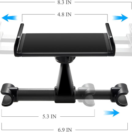 Car Headrest Mount – Adjustable Holder for Switch, iPhone, iPad (4"-11"), Black