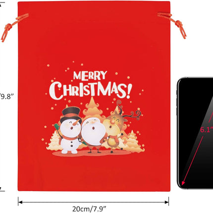 5PCS Flannel Christmas Gift Bags – Small Drawstring Bags for Party Favors