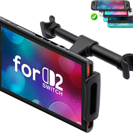 Car Headrest Mount – Adjustable Holder for Switch, iPhone, iPad (4"-11"), Black