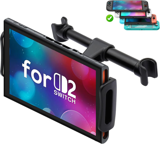 Car Headrest Mount – Adjustable Holder for Switch, iPhone, iPad (4"-11"), Black