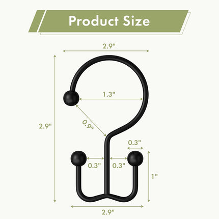 12PCS Black Shower Curtain Hooks Double Rust Resistant Metal Bathroom Rings