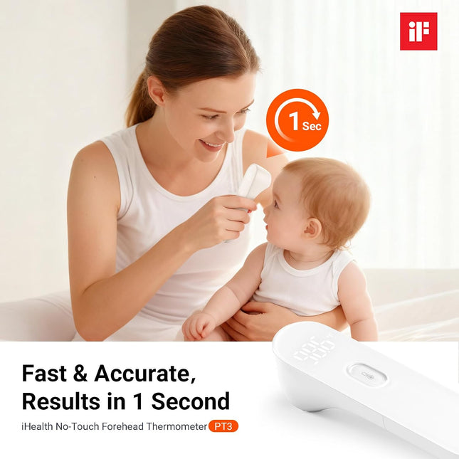 No-Touch Forehead Thermometer PT3, 1s Fast Accurate Digital LED, 3-Sensor, Quiet