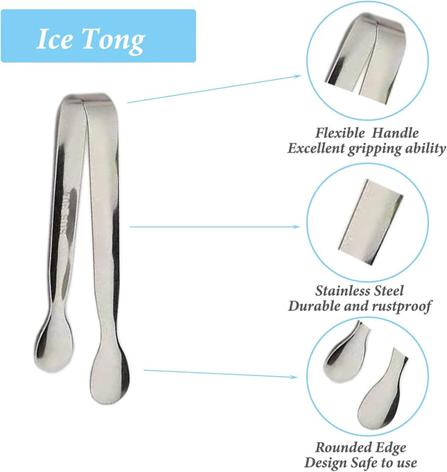 6PCS Small Kitchen Tongs Set – Silver, Perfect for Ice, Tea, and Appetizers