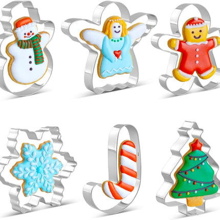6PCS Christmas Cookie Cutter Set – Stainless Steel Gingerbread, Tree, Snowflake & More
