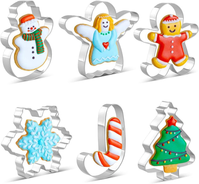 6PCS Christmas Cookie Cutter Set – Stainless Steel Gingerbread, Tree, Snowflake & More