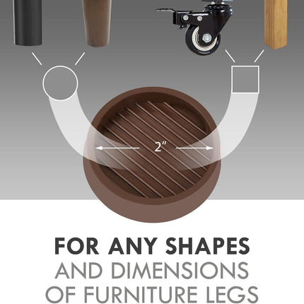 2x2 Rubber Caster Cups – Non-Slip Furniture Pads, 4 Pack, Brown