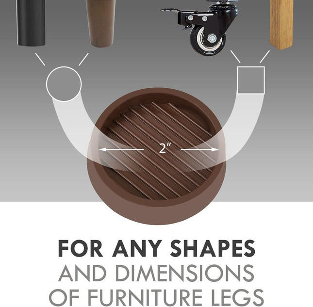 2x2 Rubber Caster Cups – Non-Slip Furniture Pads, 4 Pack, Brown