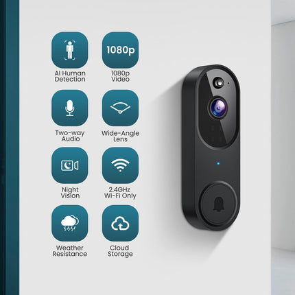 Wireless Wi-Fi Video Doorbell – Two-Way Audio, AI Motion, Night Vision
