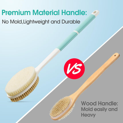 Back Scrubber for Shower – Long Handle, Soft & Stiff Bristles, Green