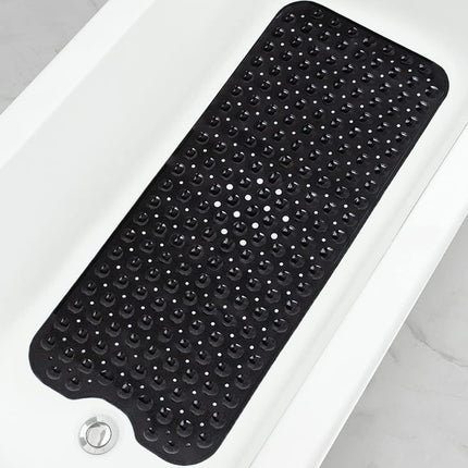 39 x 16 Inch Black Non-Slip Bathtub Shower Mat with Suction Cups and Drain Holes