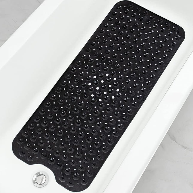39 x 16 Inch Black Non-Slip Bathtub Shower Mat with Suction Cups and Drain Holes