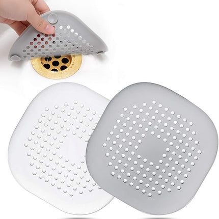 2-Pack Silicone Hair Drain Catcher with Suction Cups, Shower Bathtub Sink, Grey White