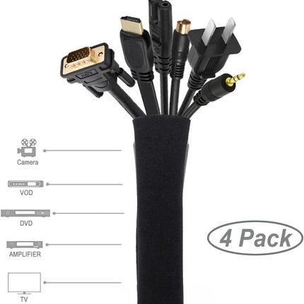 4-Pack Wire Hider Sleeve – 19–20" Flexible Cable Organizer for Electronics