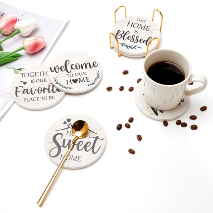 Housewarming Gift Coasters – 6-Pack Ceramic Marble Drink Coaster Set
