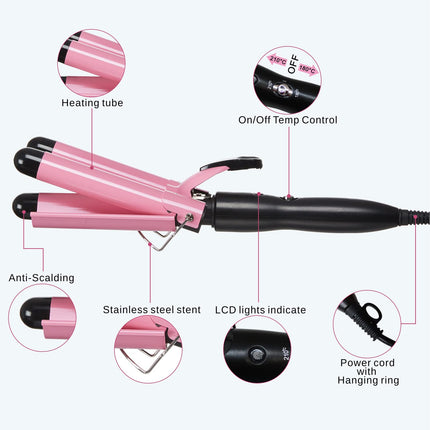 Triple Barrel Hair Waver Curling Iron with 2 Heat Settings for Women