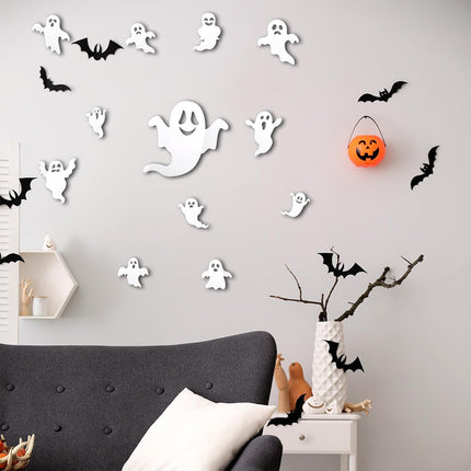 3D Halloween Ghost & Black Bat Wall Stickers, DIY Window, Door & Room Decor