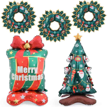 5PCS Christmas Balloon Stand Box Set – Xmas Wreath Balloons Party Decorations