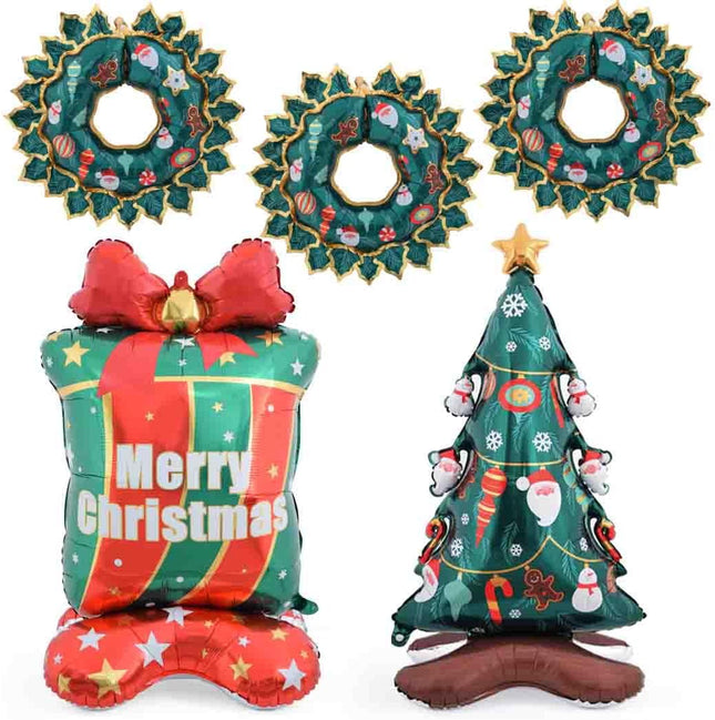 5PCS Christmas Balloon Stand Box Set – Xmas Wreath Balloons Party Decorations