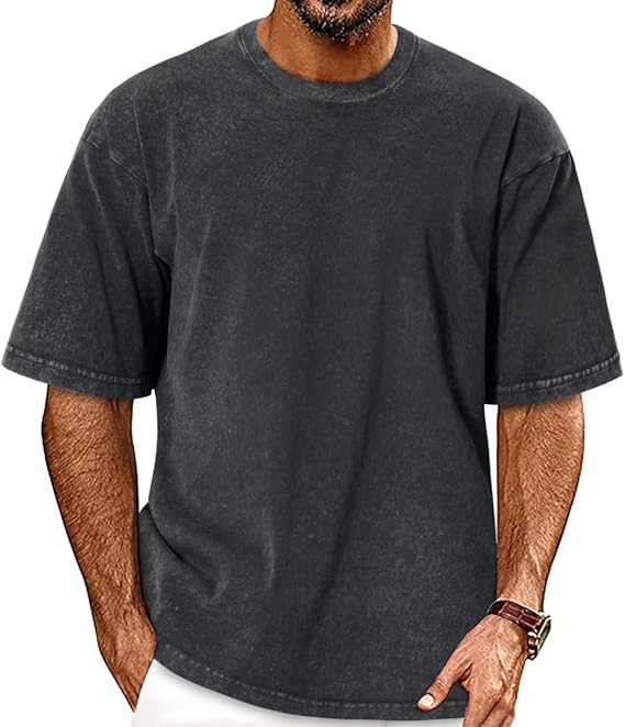 Oversized T-Shirts for Men Vintage Washed Short Sleeve Loose Fit 2026 Basic Tee Size Large