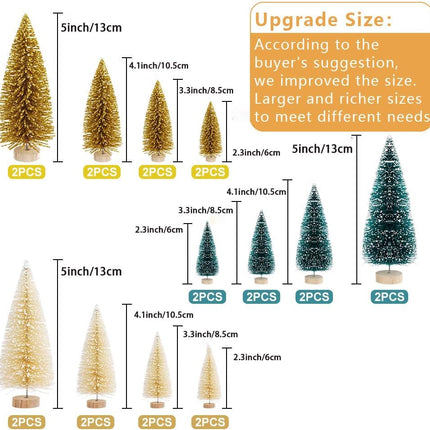 24 pcs Mini Christmas Bottle Brush Trees with Wood Bases Holiday Table Decor