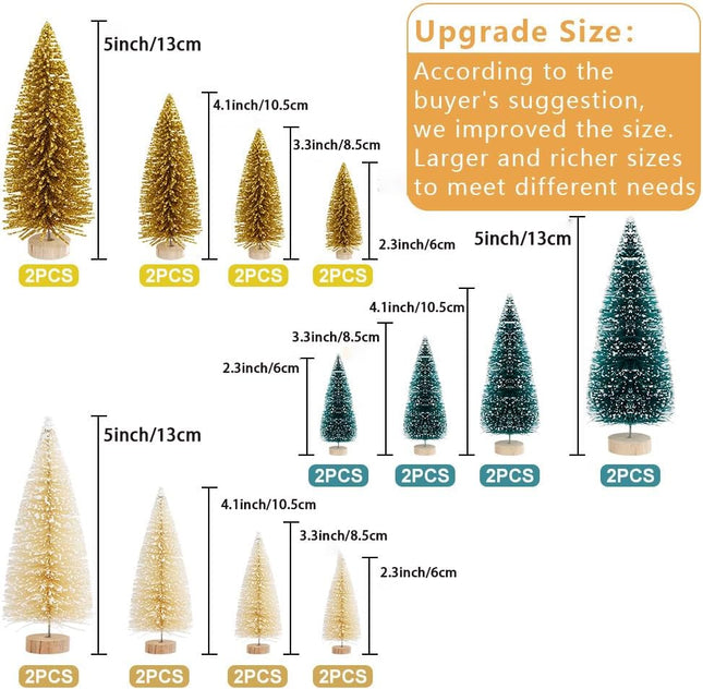 24 pcs Mini Christmas Bottle Brush Trees with Wood Bases Holiday Table Decor
