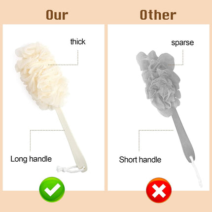 2 Pack Back Scrubber Shower Loofah Brush Long Handle Body Exfoliating Blue White
