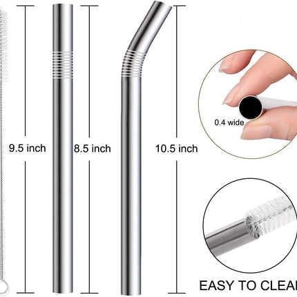 4-Pack Extra Wide Stainless Steel Smoothie Straws – Reusable with Brush