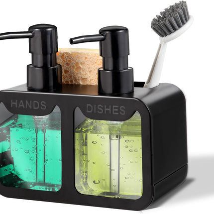 4-in-1 Kitchen Soap Dispenser Set with Sponge Caddy & Brush Holder, Black