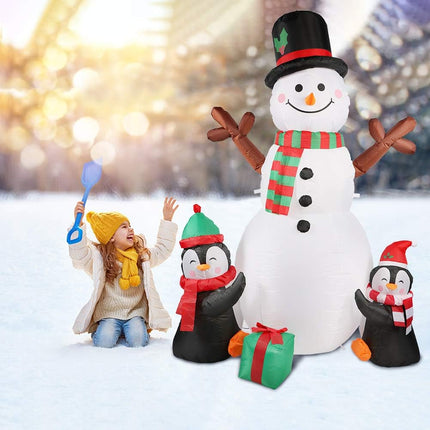 Christmas Inflatable Decorations 6FT, Cute Snowman & Penguins with LED Lights