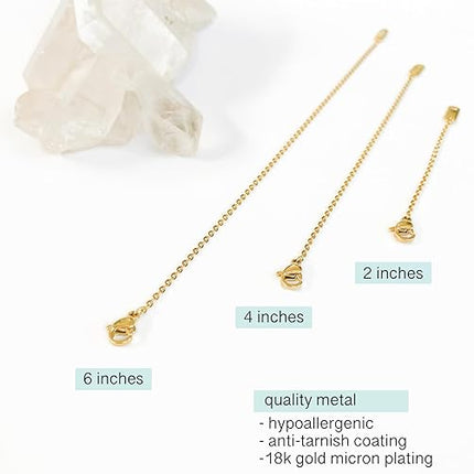 18K Gold Plated Necklace Extender Set 3pcs 2 4 6 Inch Chain Women Jewelry