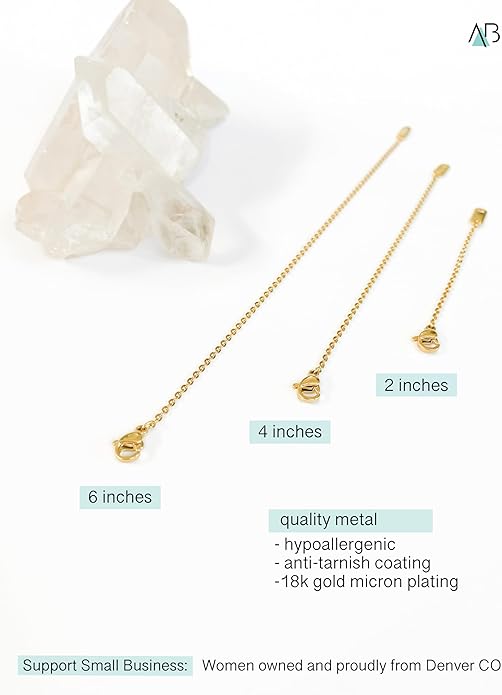 18K Gold Plated Necklace Extender Set 3pcs 2 4 6 Inch Chain Women Jewelry