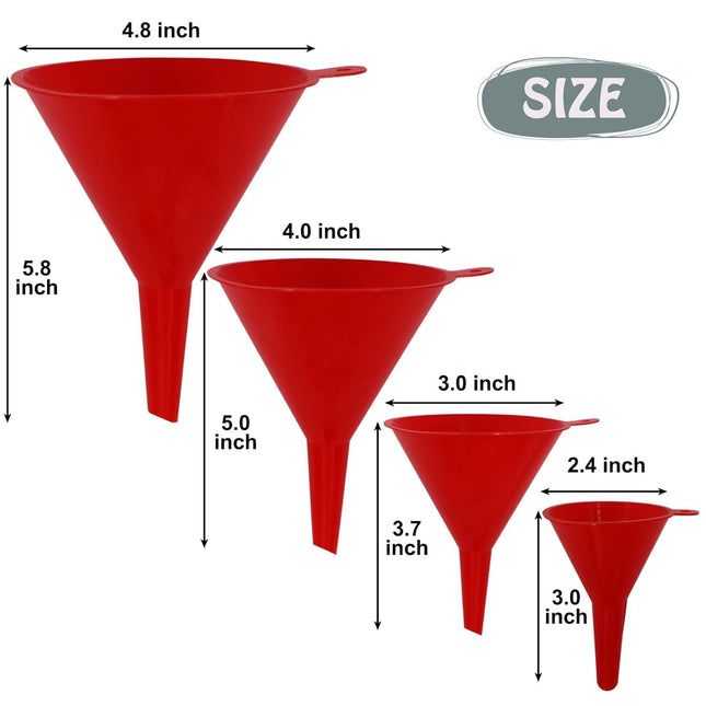 Plastic Oil Funnel Set of 5, Flexible Automotive Fuel Funnel with Long Hose