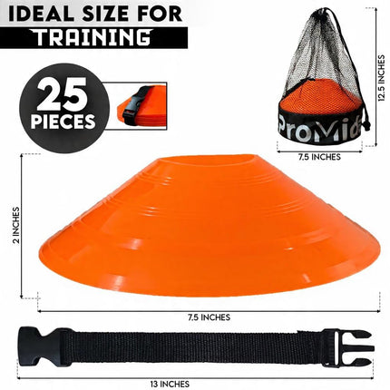 ProMidas Disc Soccer Cones for Training, Flexible Plastic Sports Markers with Mesh Bag