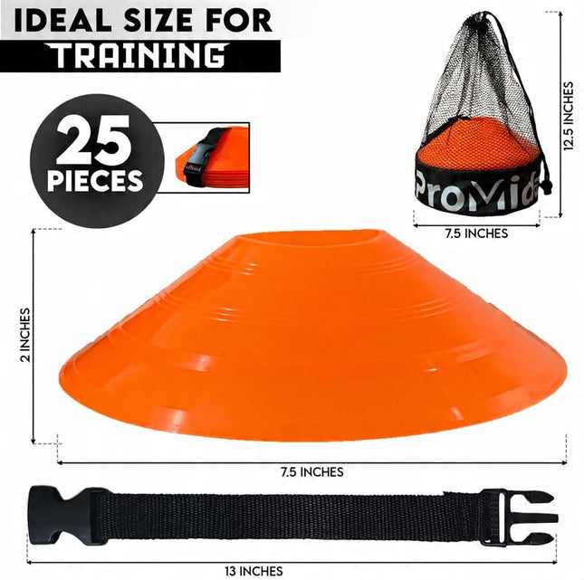 ProMidas Disc Soccer Cones for Training, Flexible Plastic Sports Markers with Mesh Bag