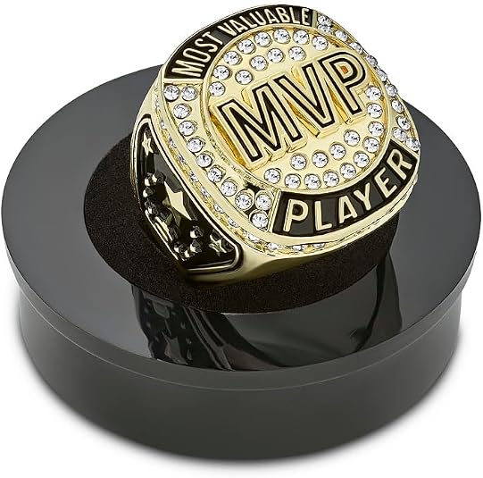 Gold MVP Champion Ring Award Gift with 28 Inch Neck Chain, Display Stand and Case
