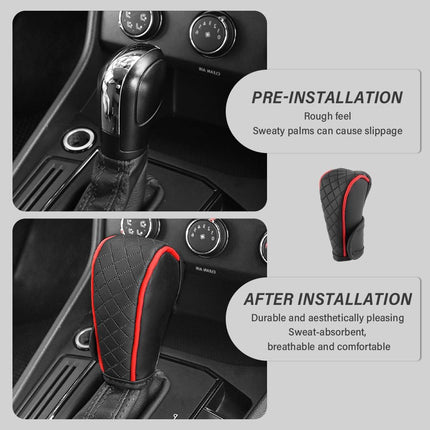 Leather Gear Shift Cover, Diamond Embroidery Shift Knob Protector for Cars Black Red
