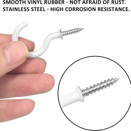 90PCS White Ceiling Hooks Kit Vinyl Coated Screw In Hanging Hooks 6 Sizes
