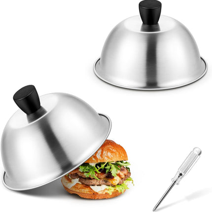 2PCS 6" Stainless Steel Basting Covers, Cheese Melting Domes for Griddle & Grill