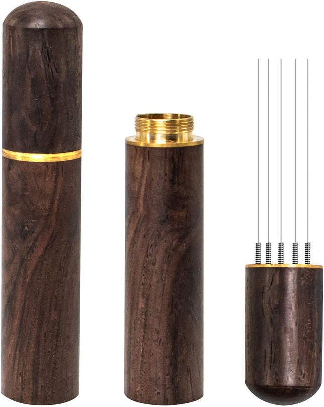 Espresso Coffee Stirrer – 5 Needles, 0.4mm Distribution Tool with Walnut Handle