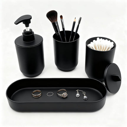 4-Piece Bathroom Accessories Set – Toothbrush Holder, Soap Dispenser, Black