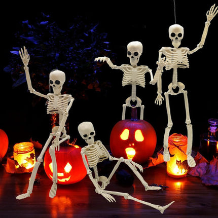 4-Piece 16in Posable Halloween Skeletons, Movable Plastic Joints for Indoor Outdoor